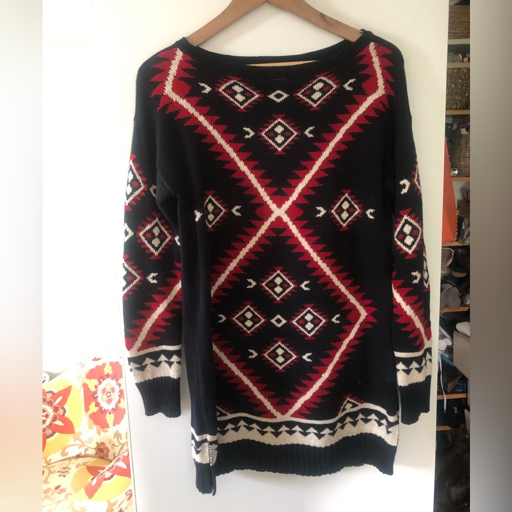 Lauren Ralph Lauren tunic sweater.   Red, cream, Navy.  Small petite.  3…
